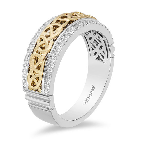 Enchanted Disney 1/4 CT. T.w. Diamond Celtic Knot Center Wedding Band in 14K Two-Tone Gold