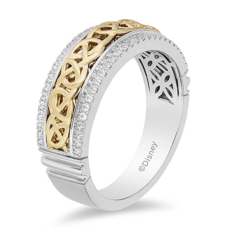 Enchanted Disney Men's 1/4 CT. T.W. Diamond Celtic Knot Center Wedding Band in 14K Two-Tone Gold