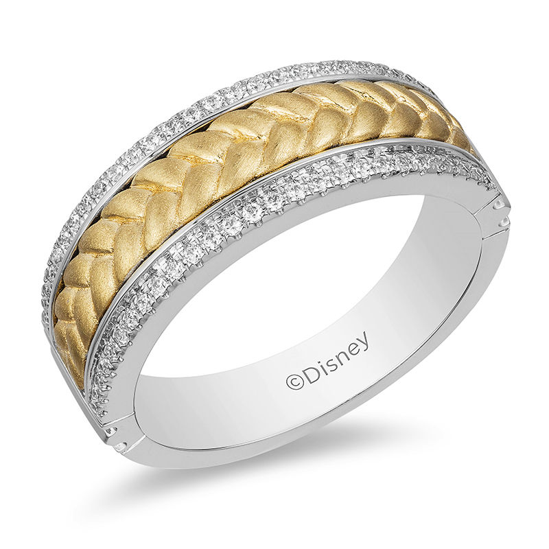 Main Image 1 of Enchanted Disney Men's 1/4 CT. T.W. Diamond Braid Center Wedding Band in 14K Two-Tone Gold