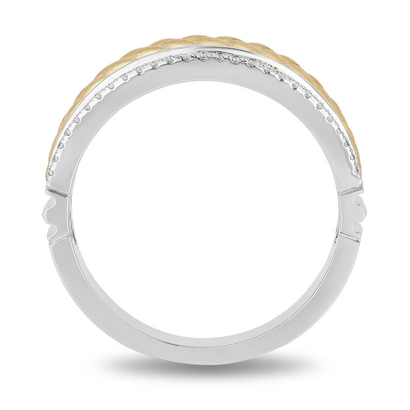 Main Image 3 of Enchanted Disney Men's 1/4 CT. T.W. Diamond Braid Center Wedding Band in 14K Two-Tone Gold