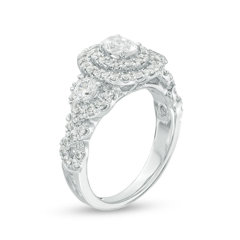 Celebration Ideal 1-3/4 CT. T.W. Oval Diamond Double Frame Twist Engagement Ring in 14K White Gold (I/I1)