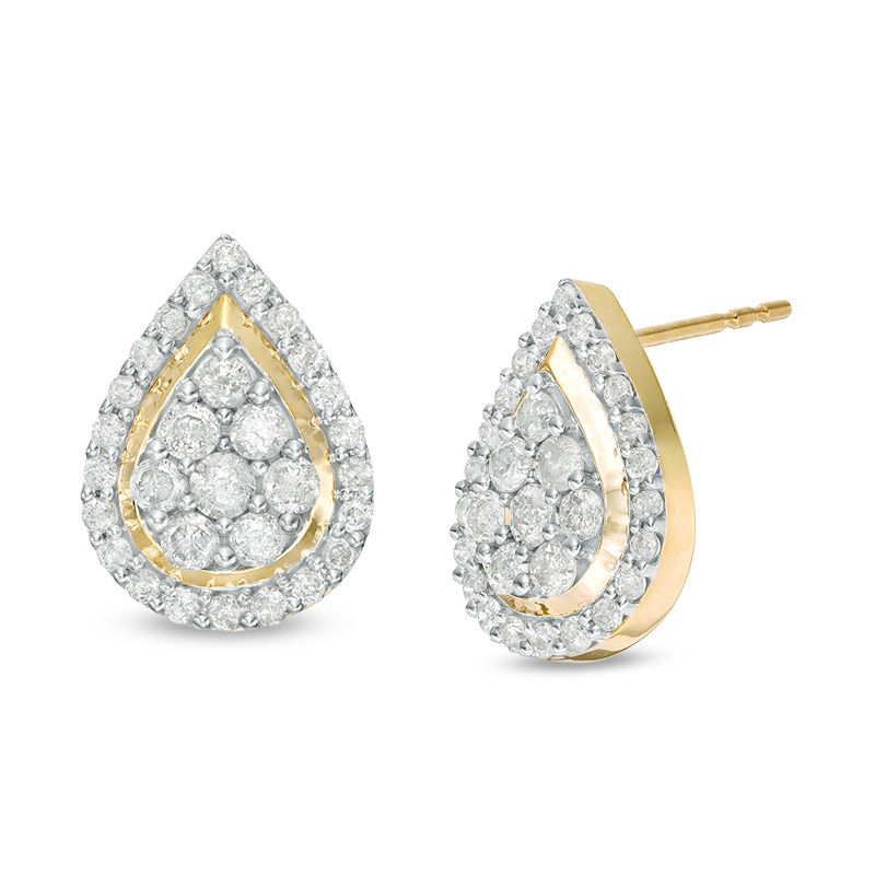 Main Image 1 of 1 CT. T.W. Pear-Shaped Multi-Diamond Teardrop Frame Stud Earrings in 10K Gold