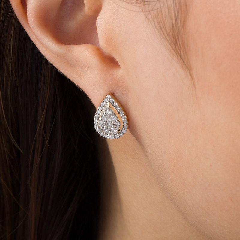 Main Image 2 of 1 CT. T.W. Pear-Shaped Multi-Diamond Teardrop Frame Stud Earrings in 10K Gold