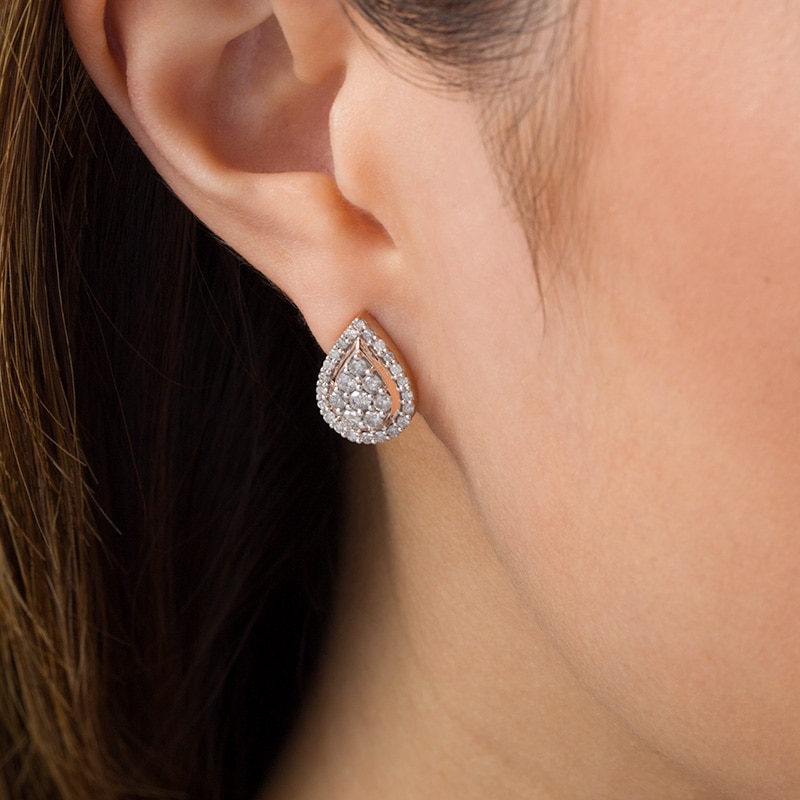 Main Image 2 of 1 CT. T.W. Composite Diamond Teardrop Frame Stud Earrings in 10K Rose Gold