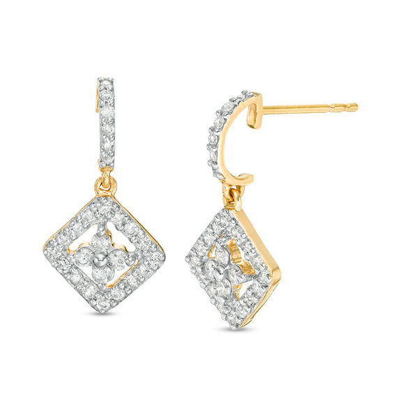 1/2 CT. T.W. Quad Diamond Tilted Square Drop Earrings in 10K Gold 1/2 CT. T.W. Quad Diamond Tilted Square Drop Earrings in 10K Gold