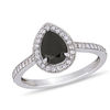 1-1/5 CT. T.W. Pear-Shaped Enhanced Black and White Diamond Frame Vintage-Style Engagement Ring in 10K White Gold