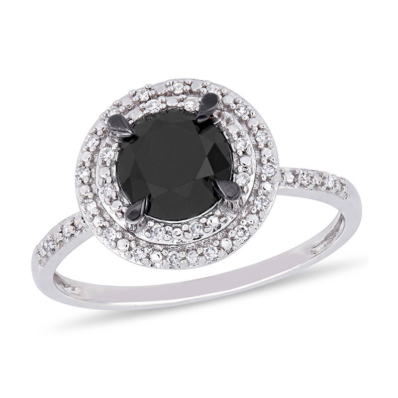 1-5/8 CT. T.W. Enhanced Black and White Diamond Double Frame Engagement Ring in 14K White Gold