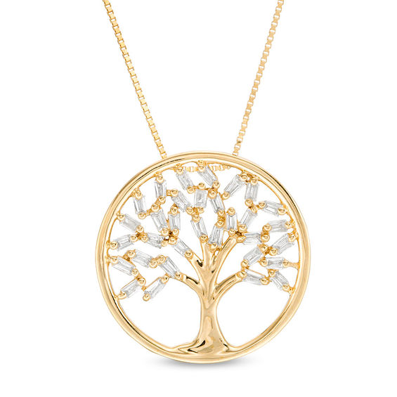 1/4 CT. T.W. Baguette Diamond Tree of Life Pendant in 10K Gold | Zales