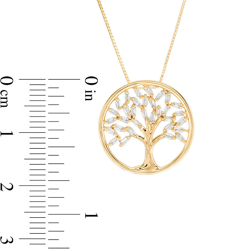 Main Image 3 of 1/4 CT. T.W. Baguette Diamond Tree of Life Pendant in 10K Gold