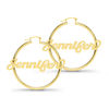 Thumbnail Image 0 of Script Name Tube Hoop Earrings in Sterling Silver with 14K Gold Plate (1 Line)