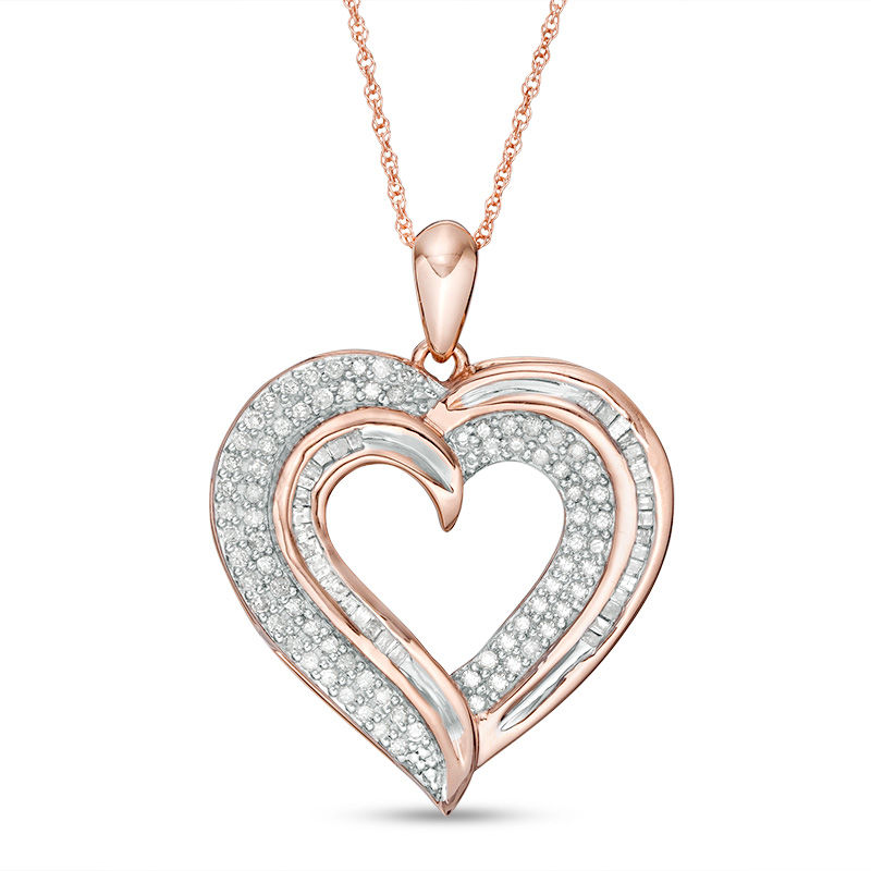 Zales 1/6 Ct. T.W. Diamond Heart-Top Key Pendant in 10K Rose Gold