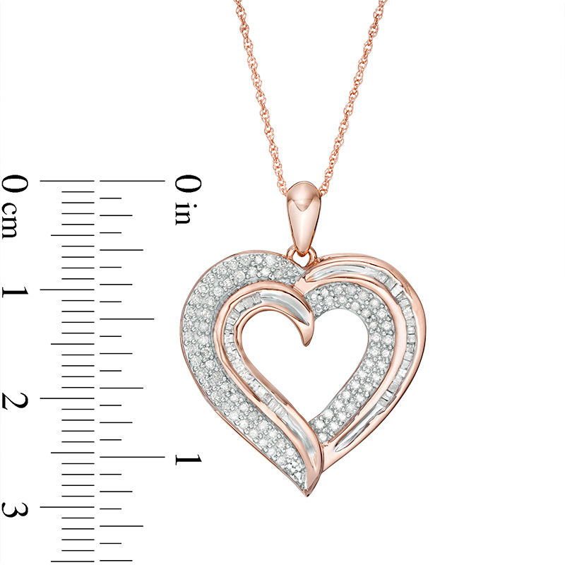 1/2 CT. T.W. Baguette and Round Diamond Heart Pendant in 10K Rose Gold