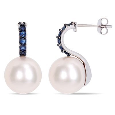 14K White Gold Curved Freshwater Cultured Pearl and Diamond Earrings 14K White Gold Curved Freshwater Cultured Pearl and Diamond Earrings