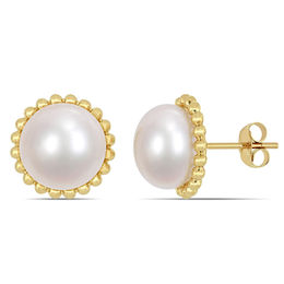 Pearl Earrings Zales 10 5 11 0mm On Cultured Freshwater Pearl Bead Frame Stud Earrings In 10k Gold