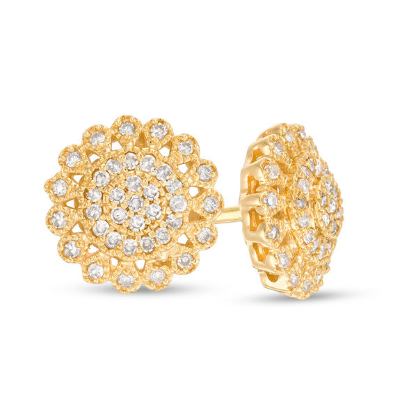 1/5 CT. T.w. Composite Diamond Flower Vintage-Style Stud Earrings in 10K Gold