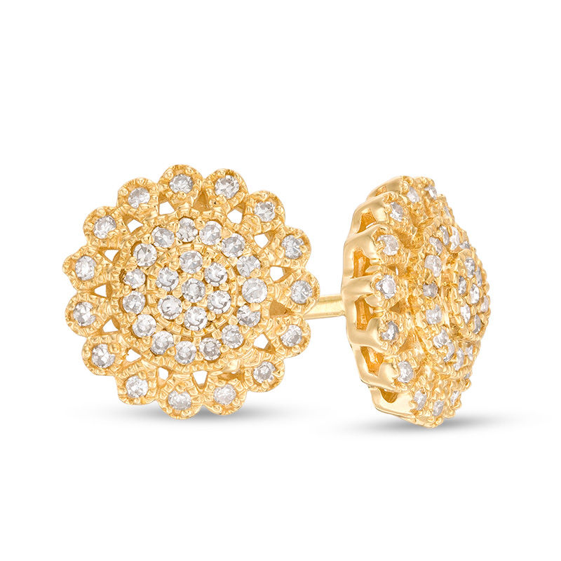 1/5 CT. T.W. Composite Diamond Flower Vintage-Style Stud Earrings in 10K Gold