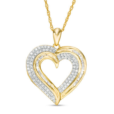 1 2 Ct T W Baguette And Round Diamond Heart Pendant In 10k Gold Zales - Zales Yellow Gold Heart Pendant 1 2 Ct T W Baguette And Round Diamond Heart Pendant In 10k Gold Zales - Zales Yellow Gold Heart Pendant