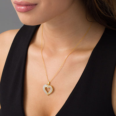 1 2 Ct T W Baguette And Round Diamond Heart Pendant In 10k Gold Zales
