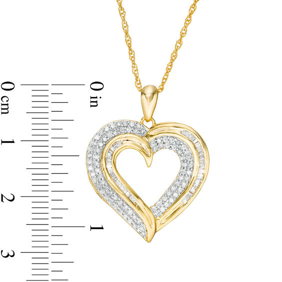 1/2 CT. T.w. Baguette and Round Diamond Heart Pendant in 10K Gold