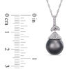 Thumbnail Image 2 of 10.0 - 11.0mm Oval Black Cultured Tahitian Pearl and 1/10 CT. T.W. Diamond Flower Top Pendant in 14K White Gold - 17"