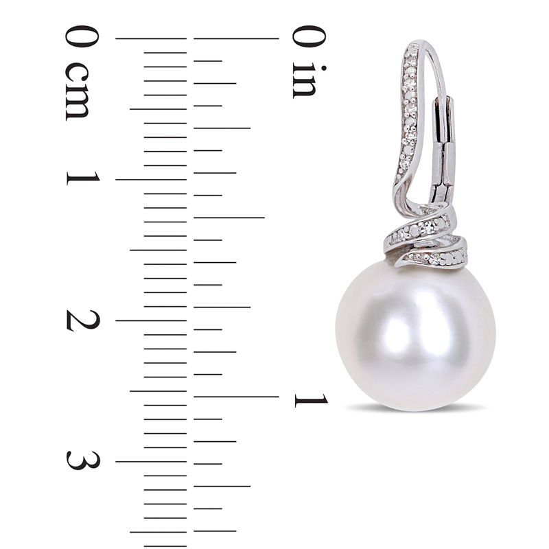 11.0 - 12.0mm Cultured Freshwater Pearl and 0.048 CT. T.W. Diamond Swirl Drop Earrings in Sterling Silver