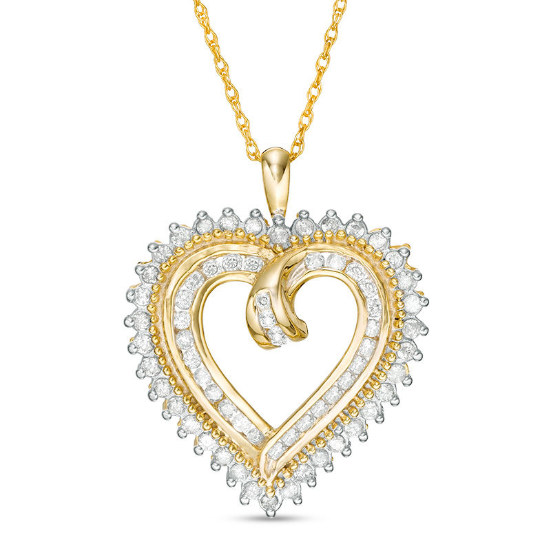 1 CT. T.W. Diamond Sunburst Heart Pendant in 10K Gold