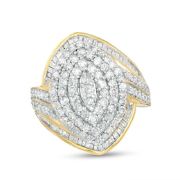 1-1/2 CT. T.W. Marquise Multi-Diamond Bypass Frame Ring in 10K Gold