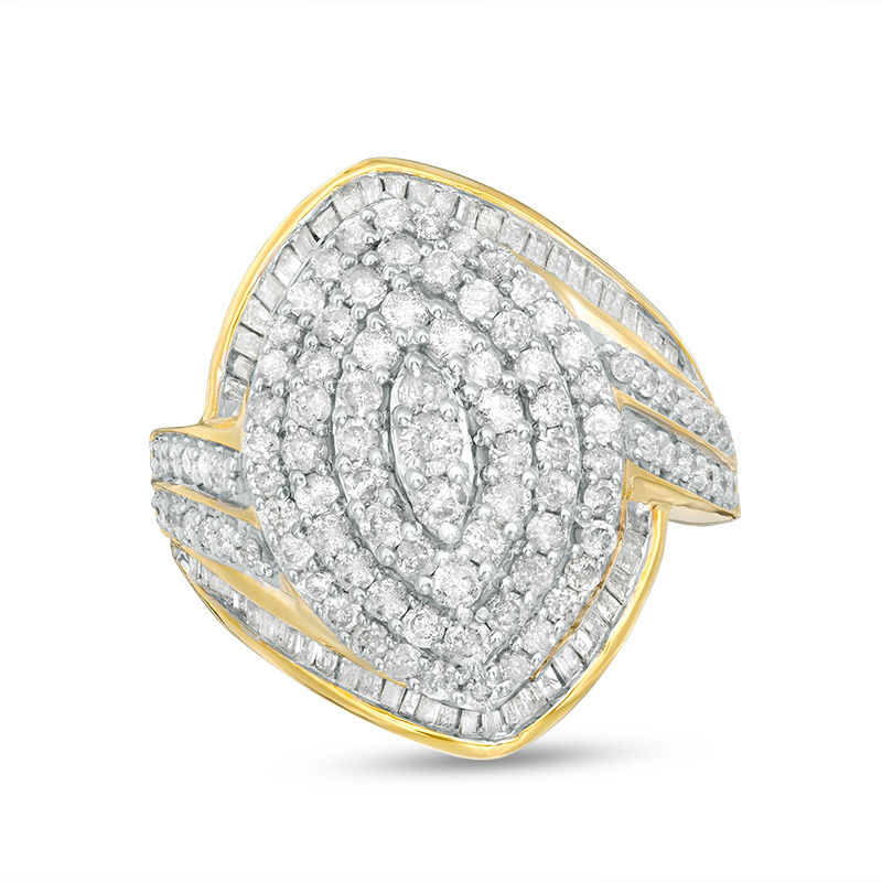 1-1/2 CT. T.W. Marquise Multi-Diamond Bypass Frame Ring in 10K Gold
