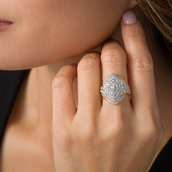 1-1/2 CT. T.w. Marquise Multi-Diamond Bypass Frame Ring in 10K Gold