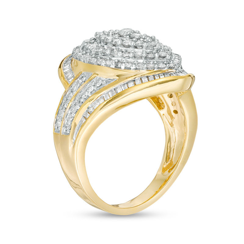 1-1/2 CT. T.W. Marquise Multi-Diamond Bypass Frame Ring in 10K Gold