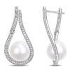 Thumbnail Image 1 of 9.0-9.5mm Freshwater Cultured Pearl and 1/3 CT. T.W. Diamond Flame Drop Earrings in 14K White Gold
