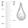 Thumbnail Image 3 of 9.0-9.5mm Freshwater Cultured Pearl and 1/3 CT. T.W. Diamond Flame Drop Earrings in 14K White Gold