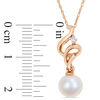 Thumbnail Image 3 of 7.0-7.5mm Freshwater Cultured Pearl and Diamond Accent Ribbon Pendant in 10K Rose Gold-17&quot;