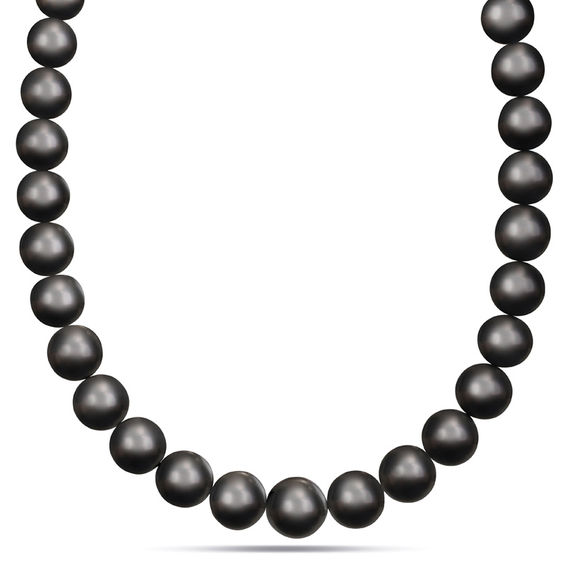 13.0 - 14.0mm Black Cultured Tahitian Pearl Strand Necklace and 1/20 CT. T.W. Diamond Ball Clasp in 14K White Gold 13.0 - 14.0mm Black Cultured Tahitian Pearl Strand Necklace and 1/20 CT. T.W. Diamond Ball Clasp in 14K White Gold