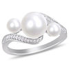 Cultured Freshwater Pearl and 1/6 CT. T.W. Diamond Three Stone Bypass Ring in 10K White Gold
