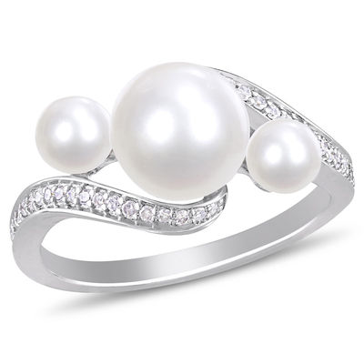 10k Solid Real Gold Freshwater Cultured Pearl All Around CZ Fancy Beautiful Ring Jewelry