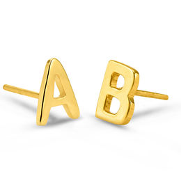 Personalized Earrings Create Your Own Zales Block Initial Mismatch Stud Earrings In 10k Gold 2 Lines