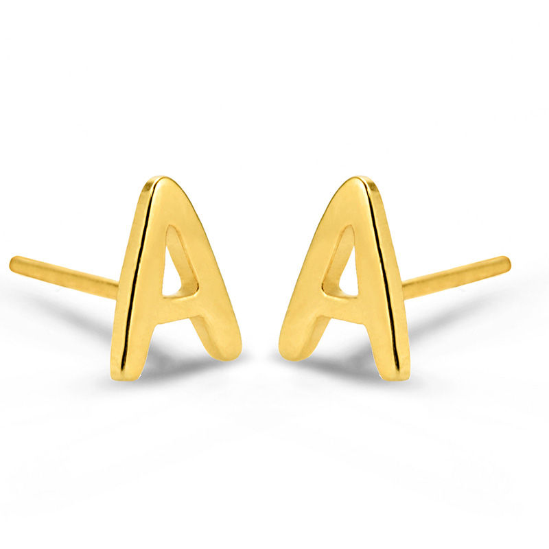 Block Initial Mismatch Stud Earrings in 10K Gold (2 Lines)