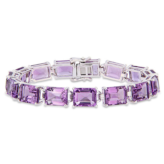 Emerald-Cut Amethyst Line Bracelet in Sterling Silver - 7.25" Emerald-Cut Amethyst Line Bracelet in Sterling Silver - 7.25"