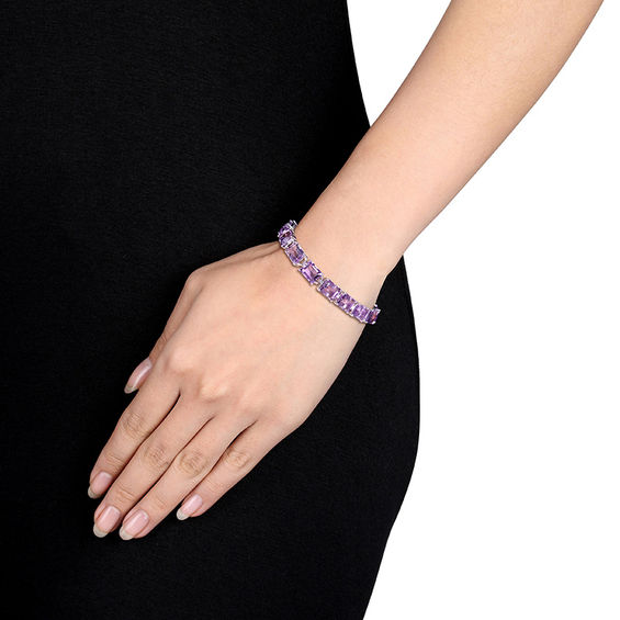 Emerald-Cut Amethyst Line Bracelet in Sterling Silver - 7.25" Emerald-Cut Amethyst Line Bracelet in Sterling Silver - 7.25"