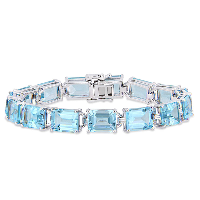 Main Image 1 of Emerald-Cut Sky Blue Topaz Line Bracelet in Sterling Silver - 7.25"