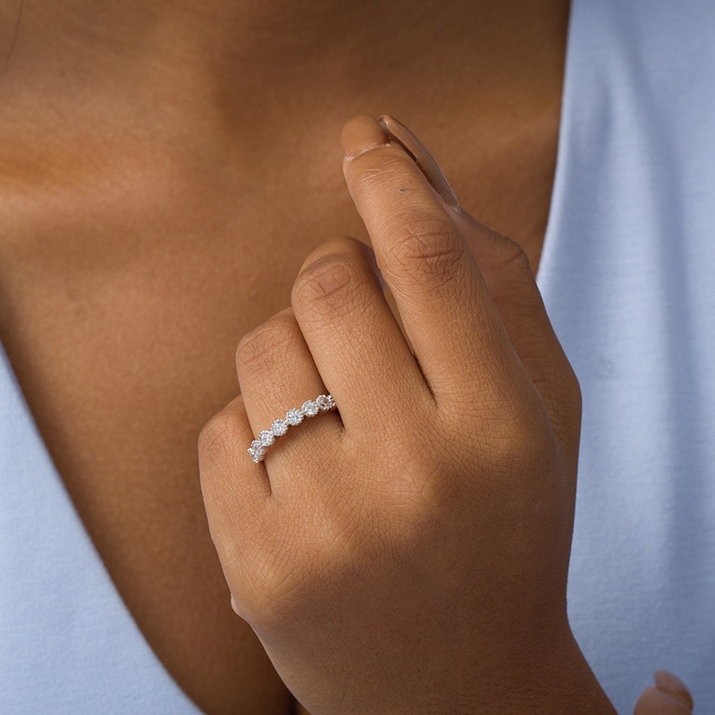 Main Image 2 of 1/2 CT. T.W. Diamond Vintage-Style Nine Stone Anniversary Band in 10K White Gold