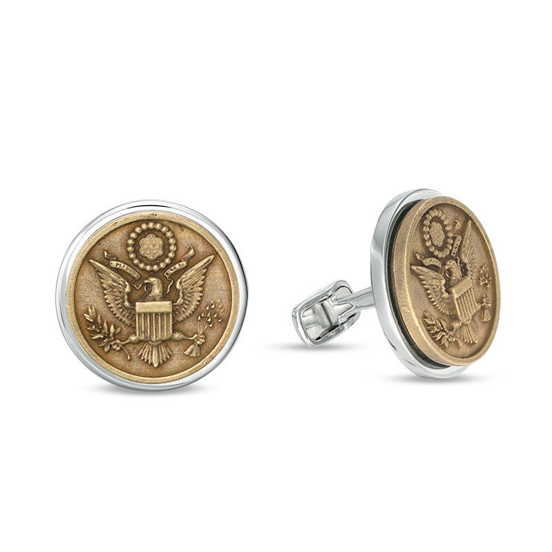 Men's Oxidized Great Seal of the United States Round Cuff Links in Sterling Silver and Bronze