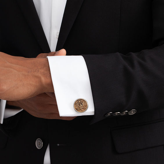 Men's Oxidized Great Seal of the United States Round Cuff Links in Sterling Silver and Bronze Men's Oxidized Great Seal of the United States Round Cuff Links in Sterling Silver and Bronze