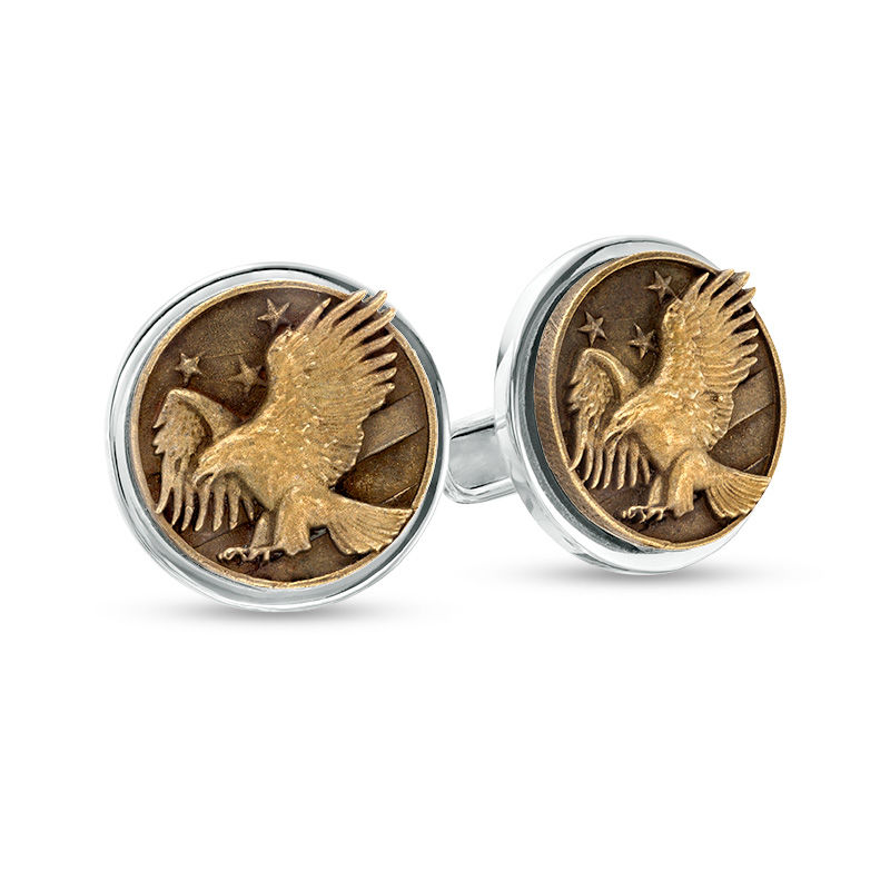 Men's Oxidized Triple Star and Eagle Cuff Links in Sterling Silver and Bronze