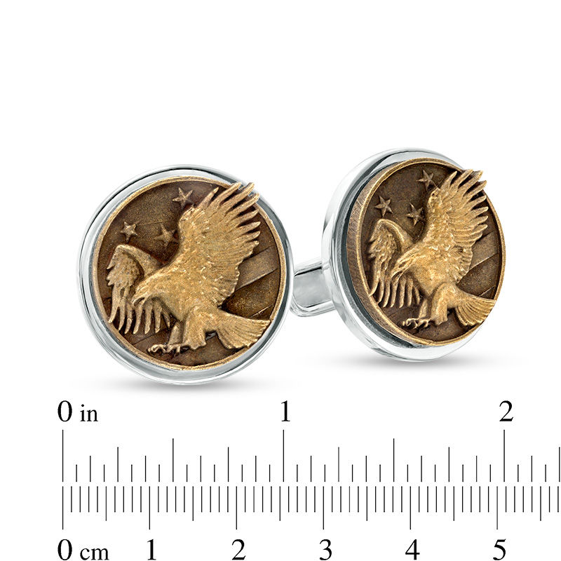 Men's Oxidized Triple Star and Eagle Cuff Links in Sterling Silver and Bronze