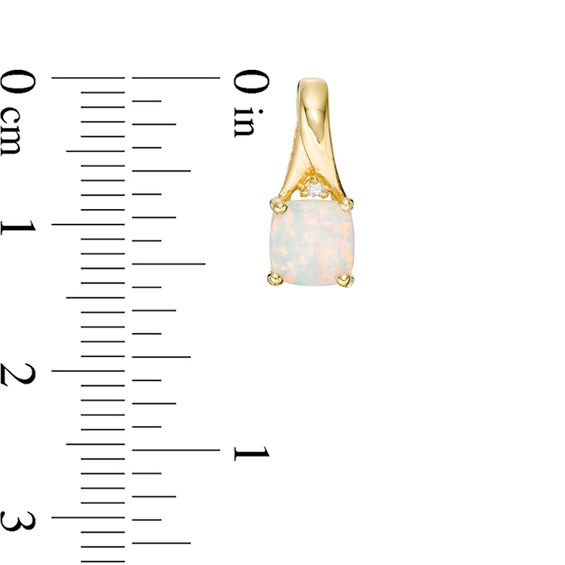 Cushion-Shaped Lab-Created Opal and Diamond Accent Ribbon Drop Earrings in Sterling Silver with 18K Gold Plate