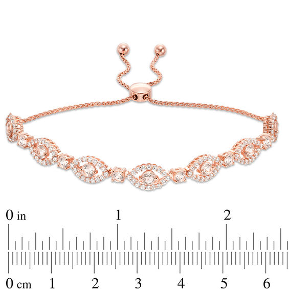 Morganite and Lab-Created White Sapphire Alternating Frame Bolo Bracelet in Sterling Silver with 18K Rose Gold Plate