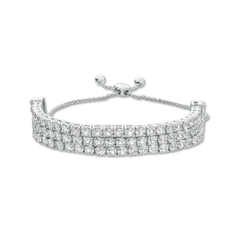 Main Image 1 of Lab-Created White Sapphire Triple Row Bolo Bracelet in Sterling Silver - 9.0"