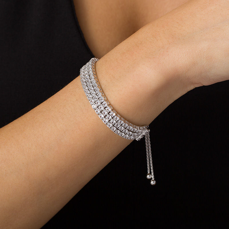 Main Image 2 of Lab-Created White Sapphire Triple Row Bolo Bracelet in Sterling Silver - 9.0"